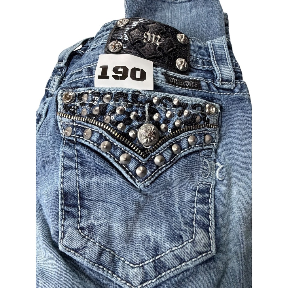 Miss Me Signature Skinny Jeans 28 Studded Sequin Embellished Y2K McBling Denim - Picture 2 of 5